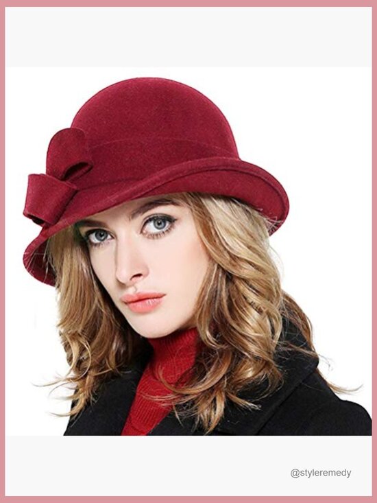 100% Wool Cloche Bucket Hat with Bow Accent main image 7
